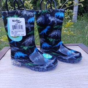 New Western Chief Rain Boots Sz 11 Toddler Dinosaurs Waterproof Light Up